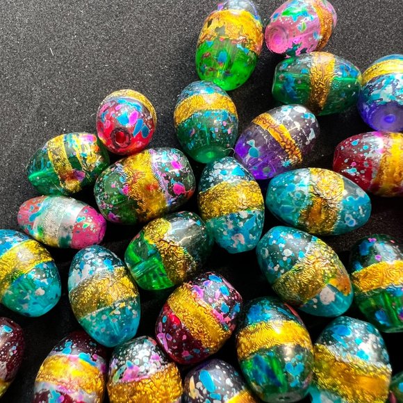 NWOT📌 80 Glass Beads Oval Hand Painted  for Jewelry Making - Craft - Creative - Picture 5 of 16